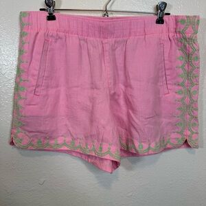 Lilly Pulitzer Laryn Linen Shandy Pink With Green Embroidery Shorts Size Large